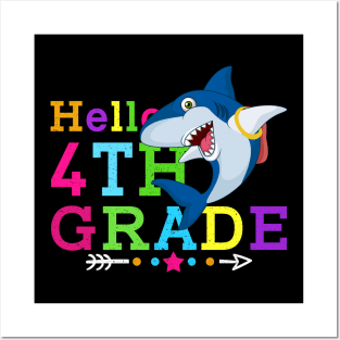 Shark Hello 4th Grade Tshirt Teachers Kids Back to school Gifts Posters and Art